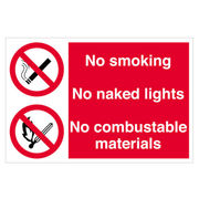 No Smoking, No Naked Lights, No Combustable Materials Sign